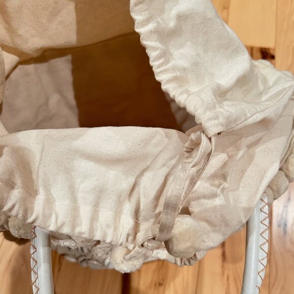 FIGUE Tuktuk Cotton Canvas Tote Bag Bohemian Style Cowrie Shells Pom Pom Purse - Picture 7 of 8